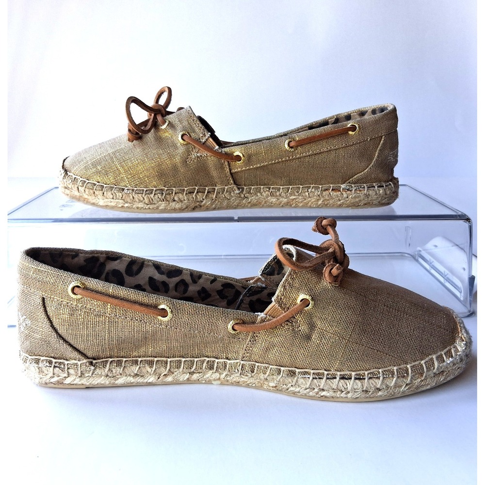 SPERRY Topsider Slip-On Shoes Womens 8.5 Gold Highlighted Leopard Casual Flats - Picture 6 of 13